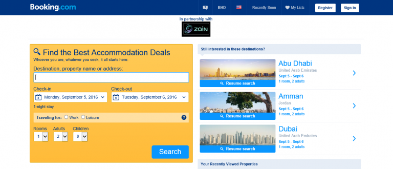 Zain Bahrain Announces Partnership with Booking.com
