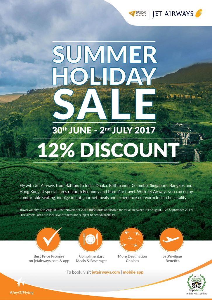 JET AIRWAYS ANNOUNCES ‘SUMMER HOLIDAY SALE’ WITH EXCITING FARES