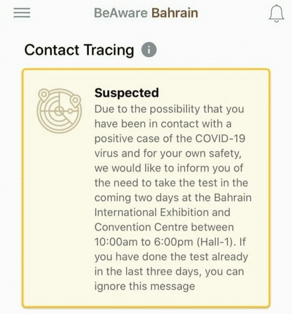 BeAware App Contact Tracing Notifications