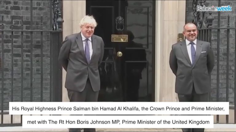 HRH the Crown Prince and Prime Minister meets with HRH the Prince of Wales and UK Prime Minister Boris Johnson