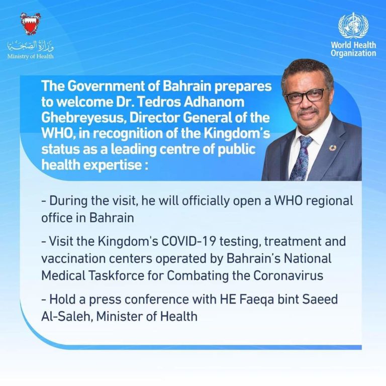 WORLD HEALTH ORGANIZATION (WHO) OPENS OFFICE IN BAHRAIN AS MANAMA RECEIVES “HEALTHY CITY 2021” TITLE