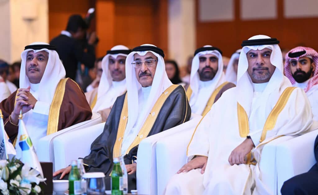 Shaikh Khalid, second from right and Dr Bin Daina, right, at the congress